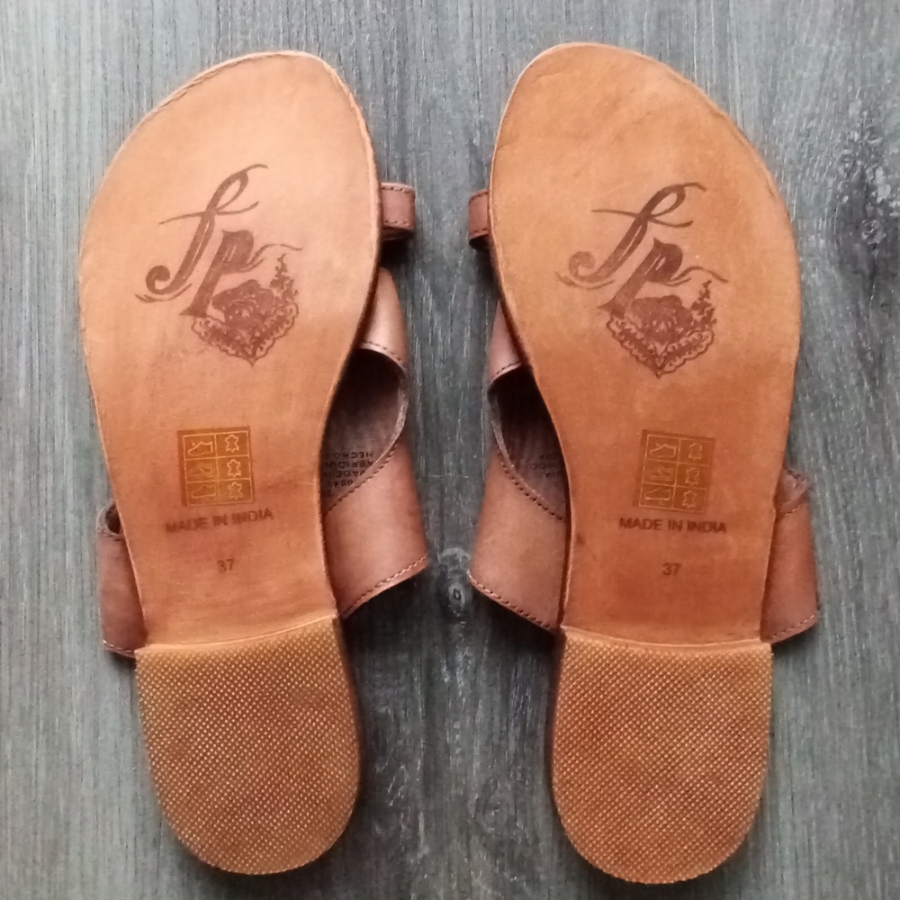 Free People Sant Antoni Leather Sandals Size 37/7 US Brown - Picture 2 of 4